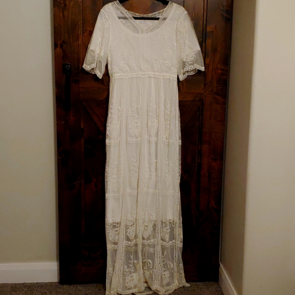 White Lace Embroidered Maxi Dress